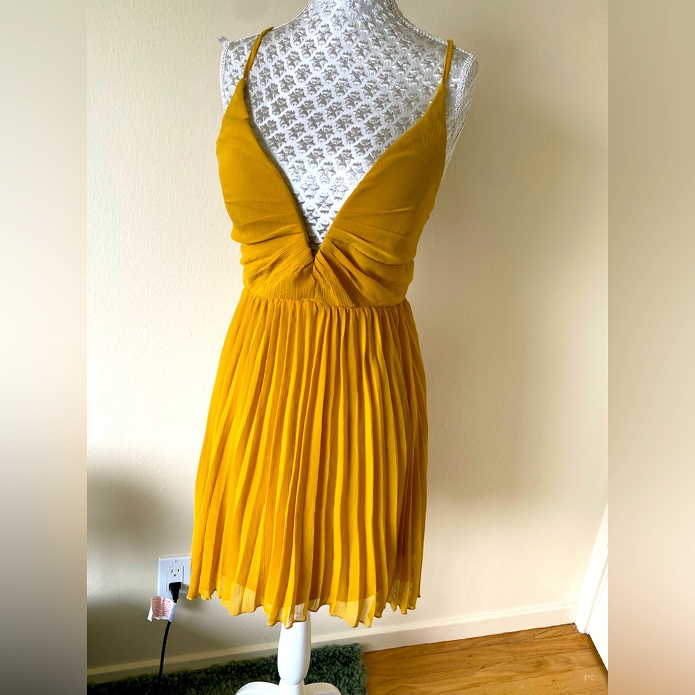 Luxxel low cut corset tie back mustard dress